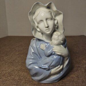 Madonna and Child Figurine Reginart Blue and White Porcelain Planter Mother Mary